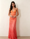 Hdfish Orange Red Gradient Zebra Print Maxi Dress Halter Open Back Bodycon Party Dress OEM ODM Custom