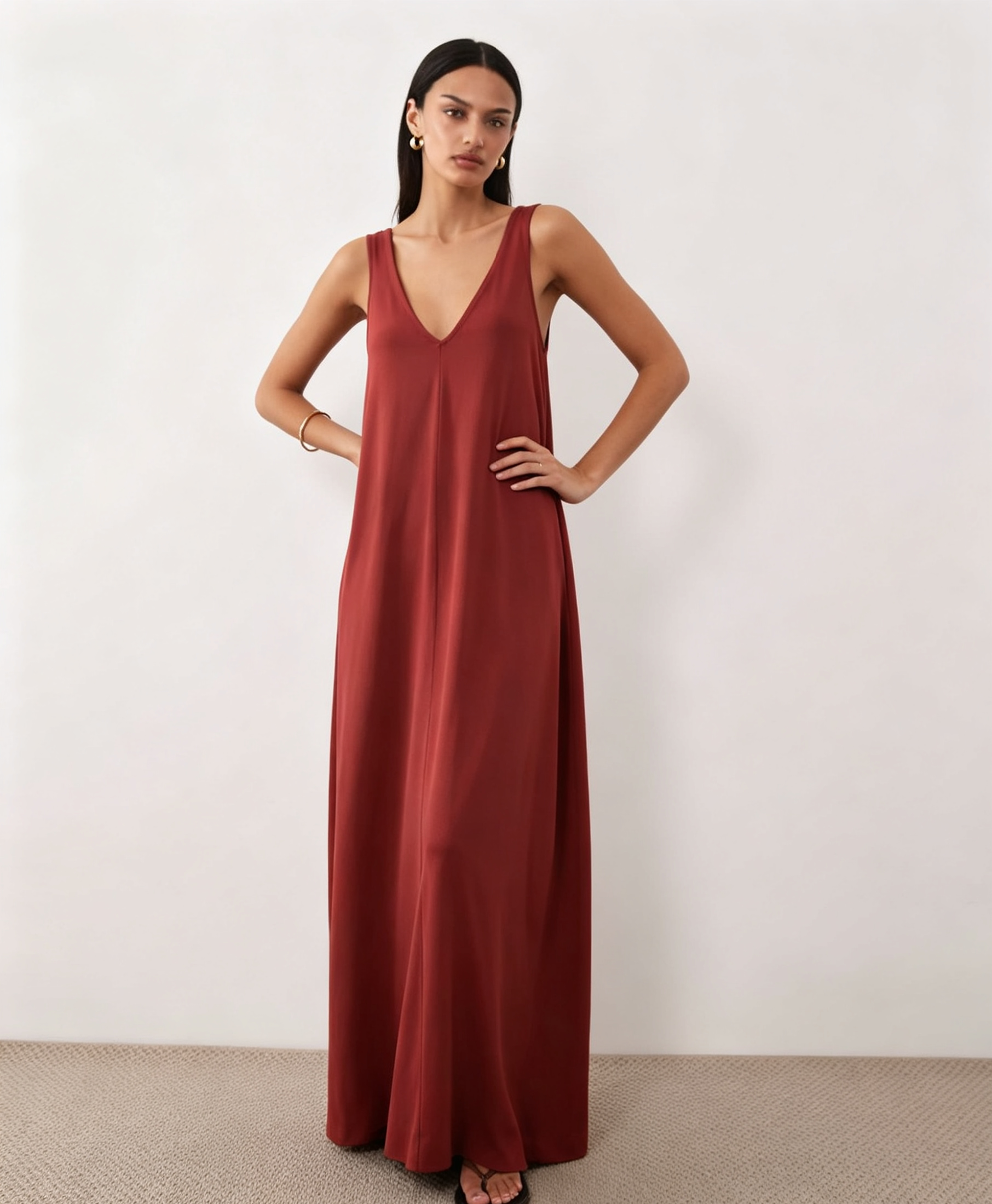 Hdfish OEM Solid Color V-Neck Maxi Dress Bulk Order 50pcs MOQ