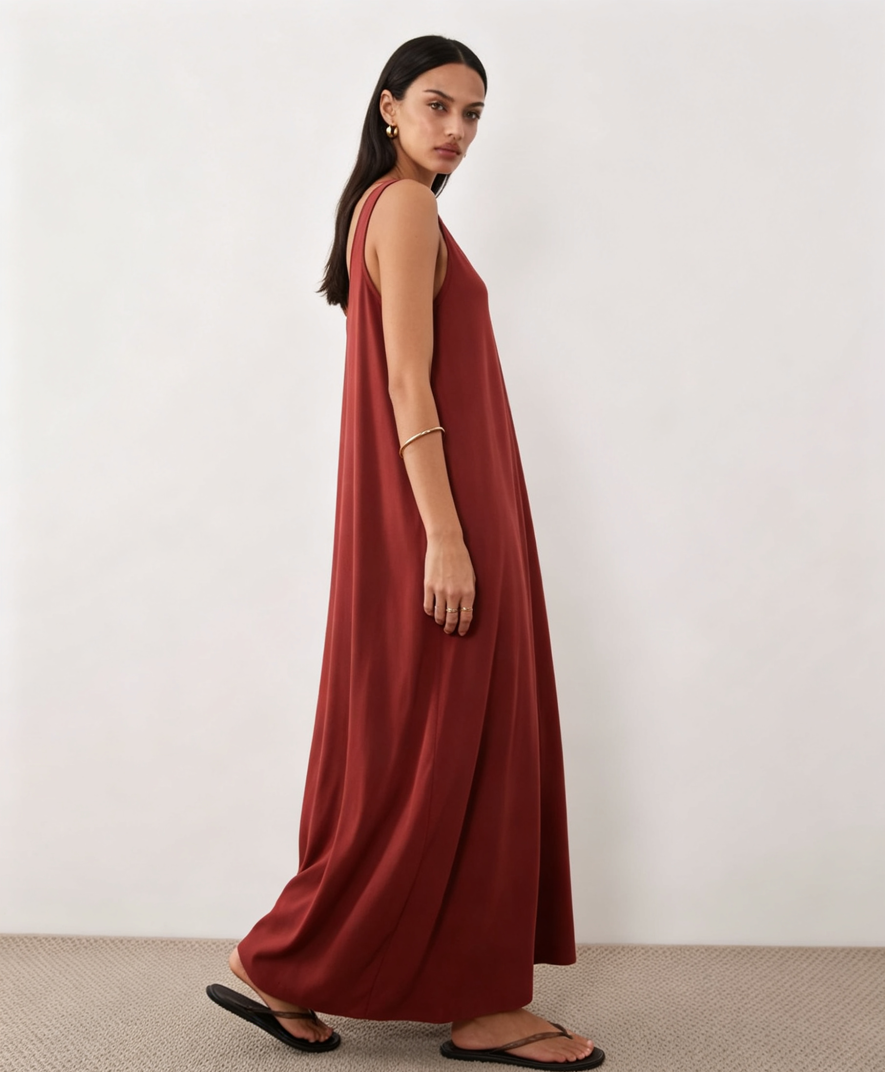Hdfish Minimalist A-Line Rust Maxi Dress Custom FOB