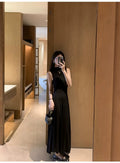 hdfish grey sleeveless high-neck knit maxi dress, elegant long a-line dress for beach vacation