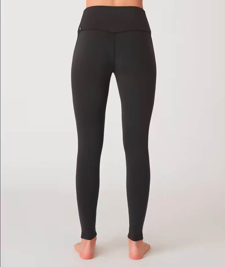 hdfish women's black high-waist yoga leggings, back view with sleek waistband design