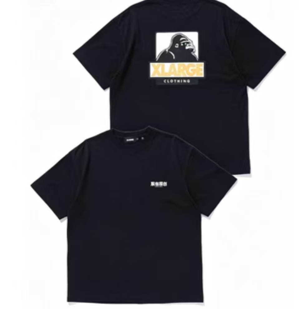 hdfish black streetwear t-shirt with gorilla graphic and "XLARGE" print, front and back view