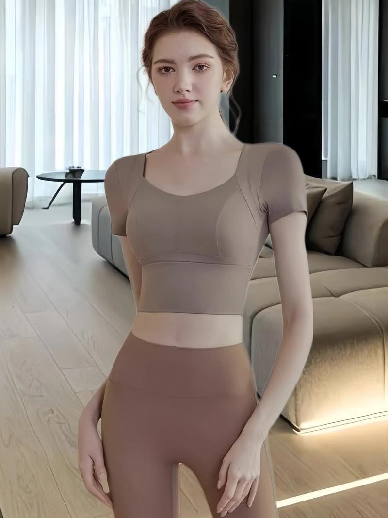 hdfish lavender athletic set, women's short sleeve crop top with structured bust design and leggings