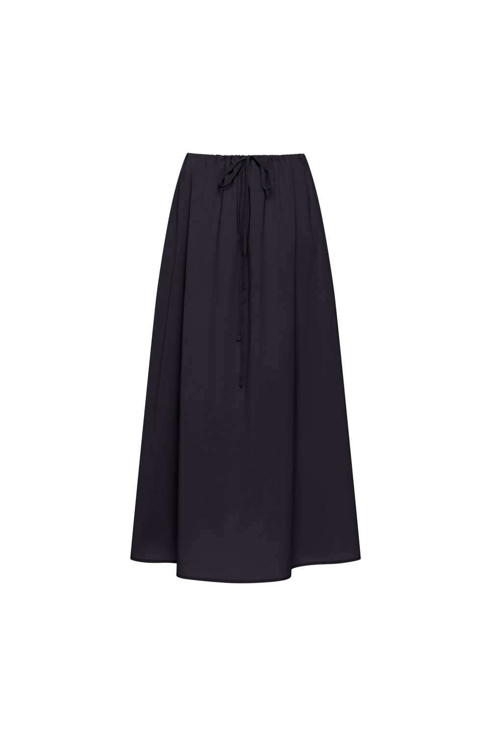 hdfish loose-fit midi skirt in solid black, comfortable drawstring design for everyday use
