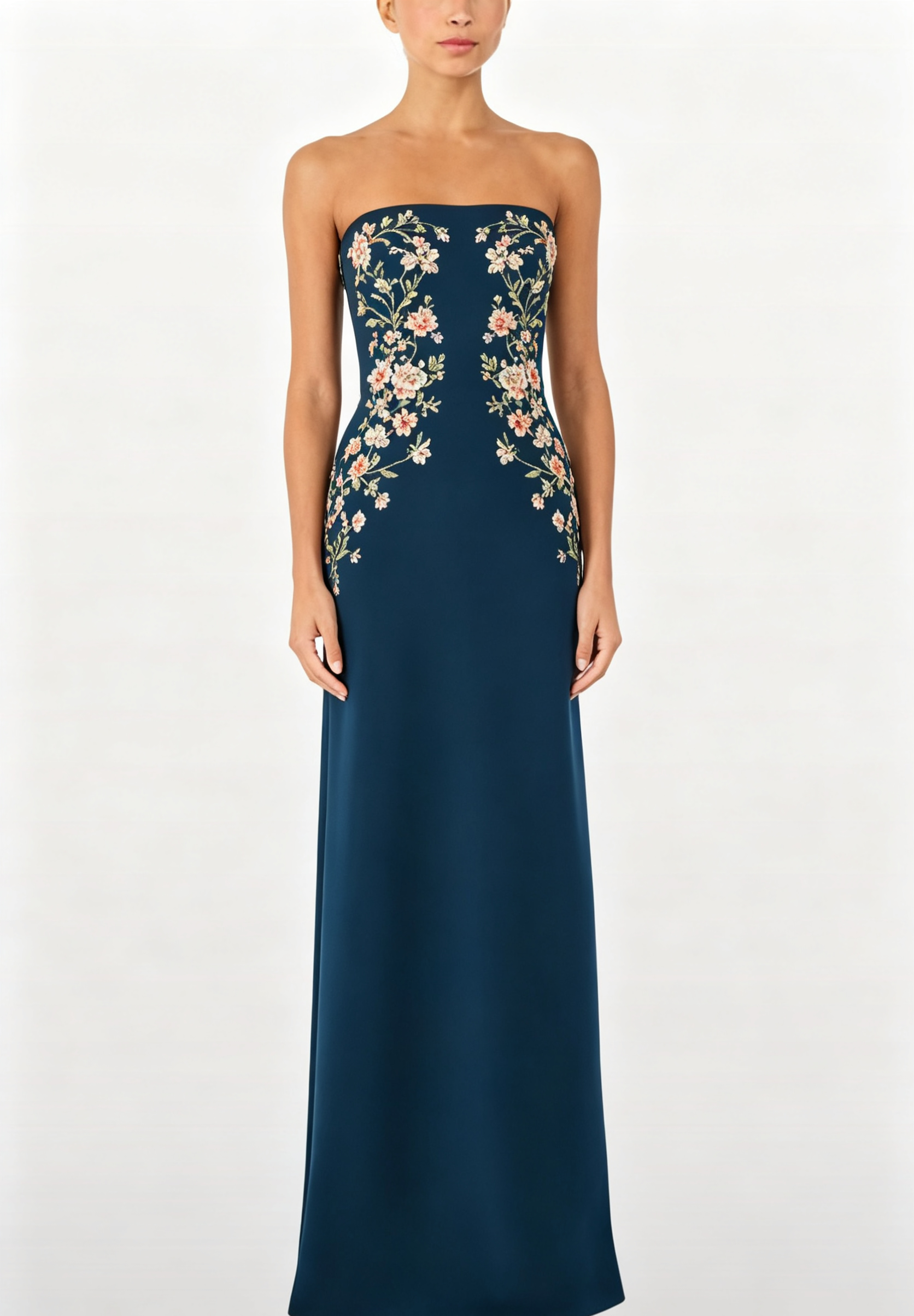 hdfish strapless navy evening gown with delicate floral embroidery, elegant formal dress for special occasions
