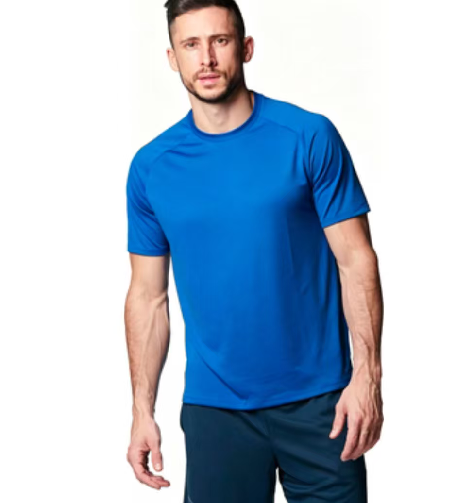 hdfish men's royal blue quick-dry sports t-shirt, raglan sleeve design for gym training