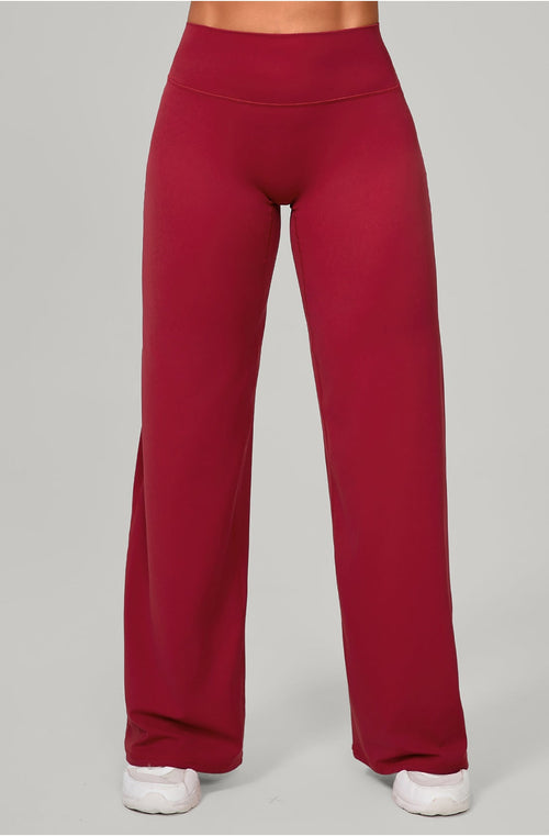  hdfish women's ruby red high-waist wide leg yoga pants, stretchy athletic trousers