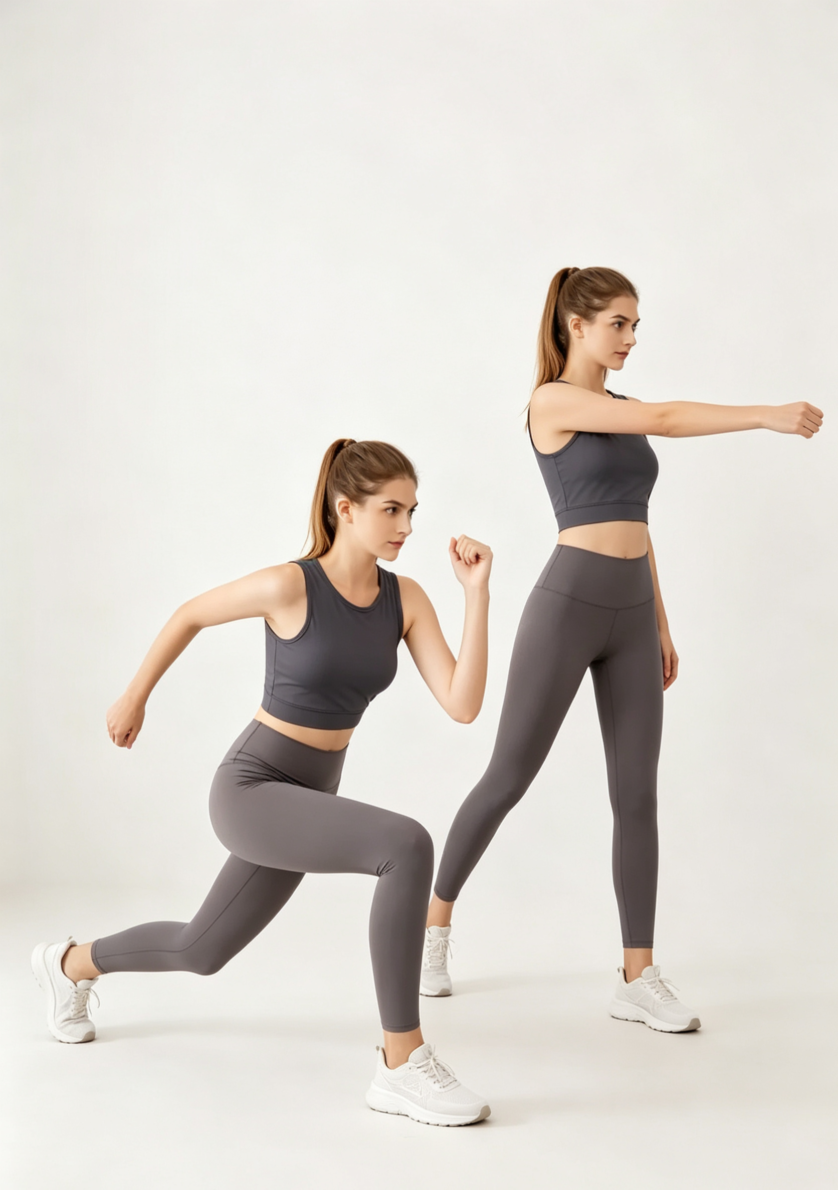 hdfish dark grey seamless workout outfit, back view of medium-support sports top and leggings