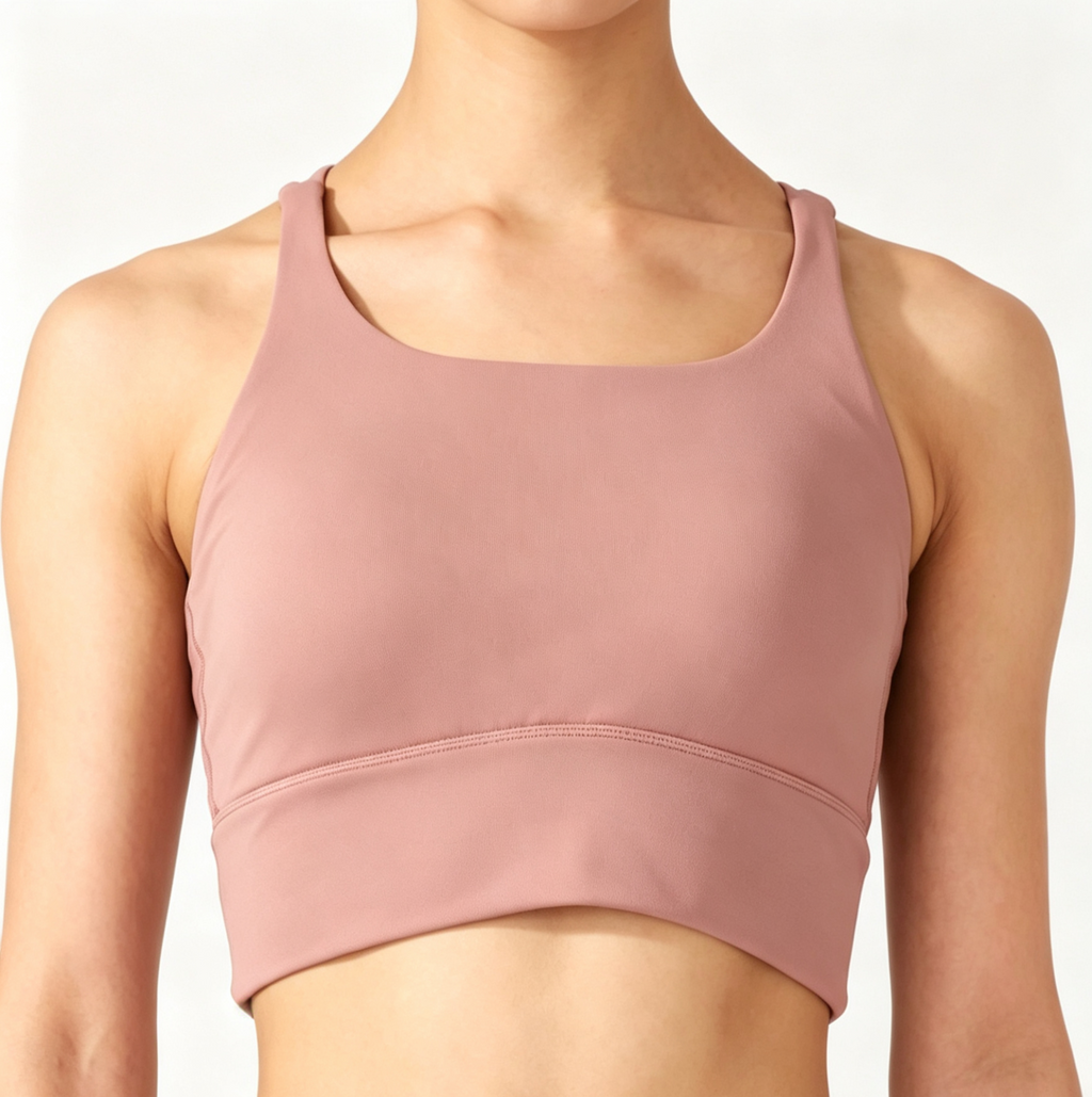 hdfish smooth-finish pink sports bra, medium support yoga and gym top for women