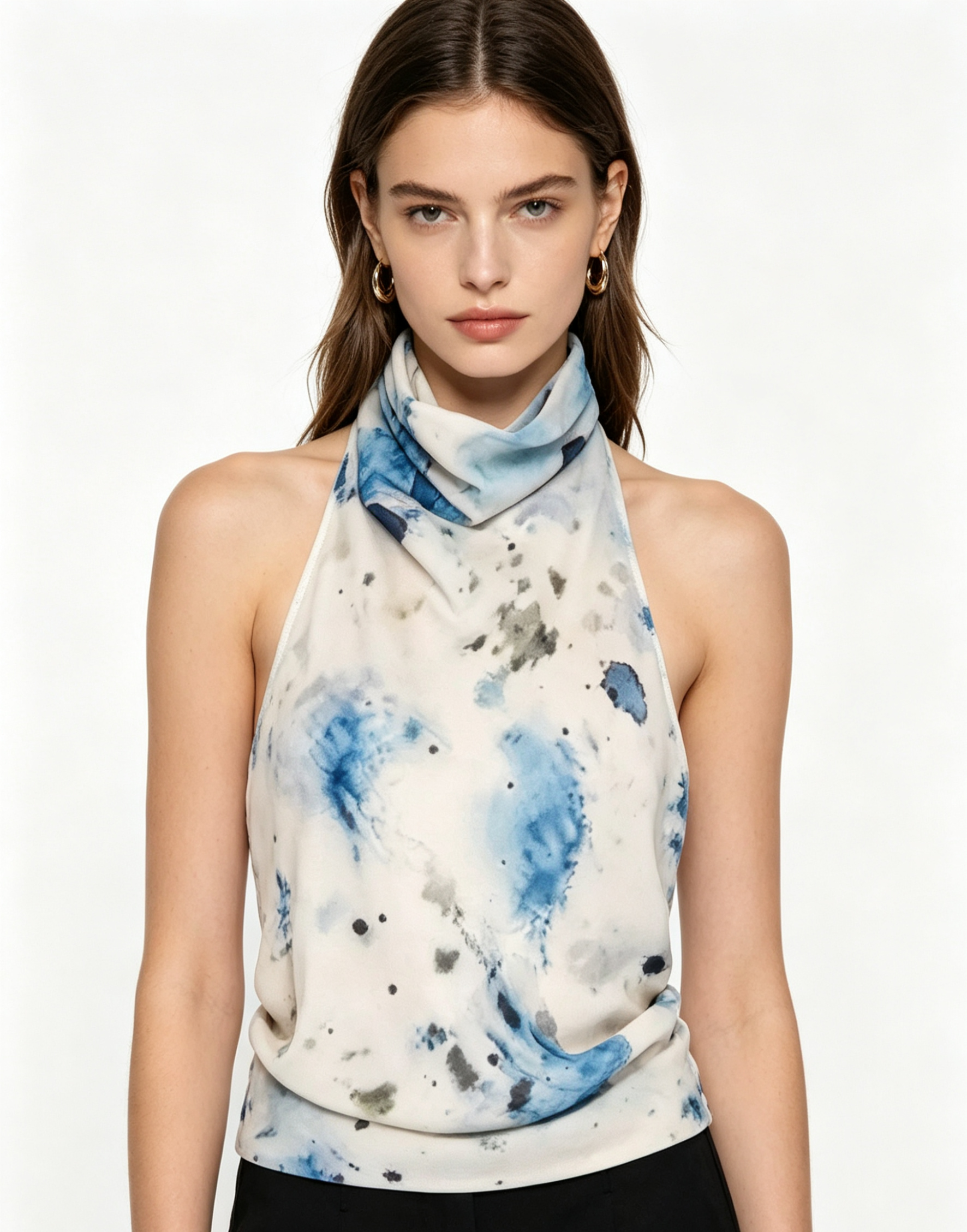 Hdfish custom sleeveless halter top with open back design, back view model display